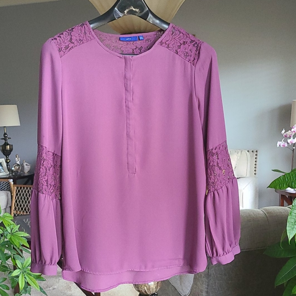 APT 9 Blouse long sleeves with Lace Mauve